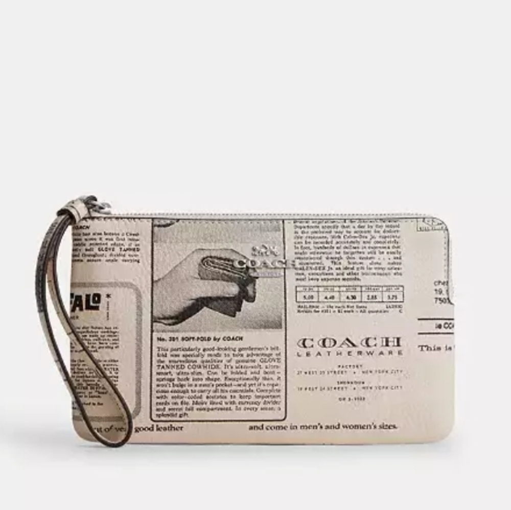 Coach Large Corner Zip Wristlet In Newspaper Print NWT